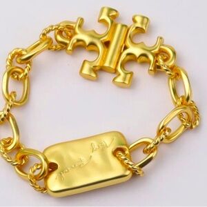 TORY BURCH 18K Gold Plated Brass Roxanne Bar Chain Chunky Logo Bracelet, NWT